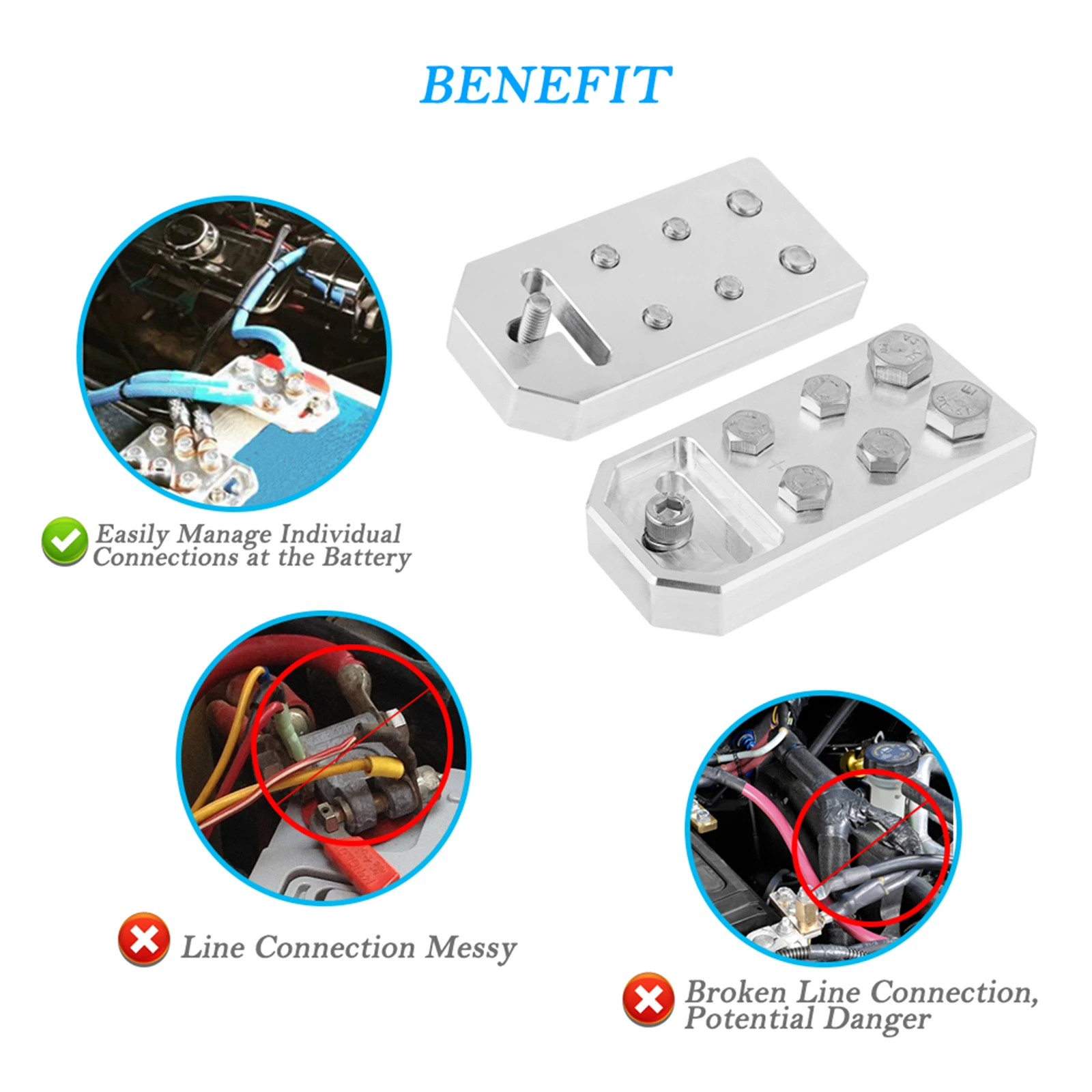 2pcs 6 Spot Flat Battery Terminals for XS Power M6 Standard Batteries(BOLT-USE-ONLY), Applicable to Car Audio, External Lighting