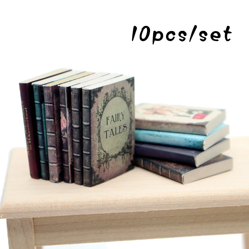 Mini Retro Books Model 10Pcs 1/12 Scale Dollhouse Ornament Vintage Study Room Decoration Micro Scene Building Layout Props Toys view 5