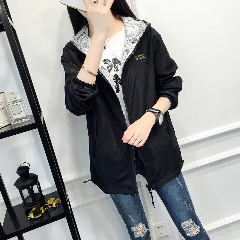 Spring Autumn Hooded Jacket Harajuku Zipper Pockets Bomber Womens Jackets Casual Color Block Coats Streetwear Outwear Clothes