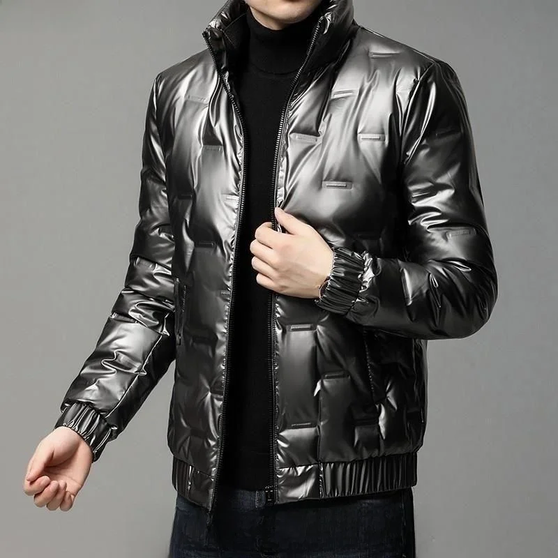 

Ultra-Lightweight Waterproof Men's Cotton Jaet Glossy Surface Stand Collar Warm Outerwear Top Youth Faion ort Sle