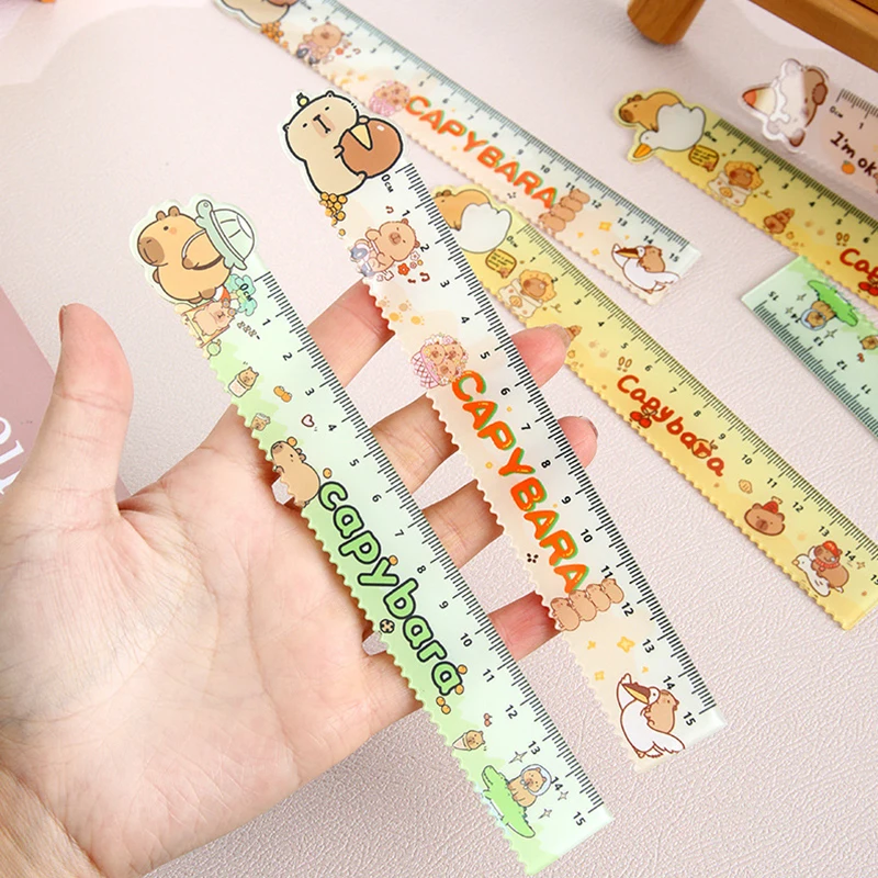 1Pcs Cute Cartoon Capybara Ruler Creative Kawaii Straight Ruler Wavy Lines Drawing Tools Student Stationery Office Supplies Gift