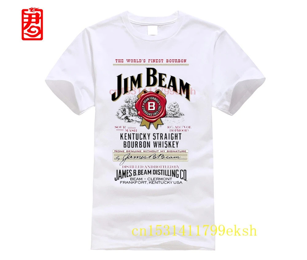 New Short Sleeve Round Collar Mens T Shirts Fashion 2024 Jim Beam Men's Whiskey Label T-shirt