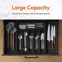 Organizador de cajones de plástico para cocina, organizador de cubiertos expandible, tenedor, cuchara, divisor