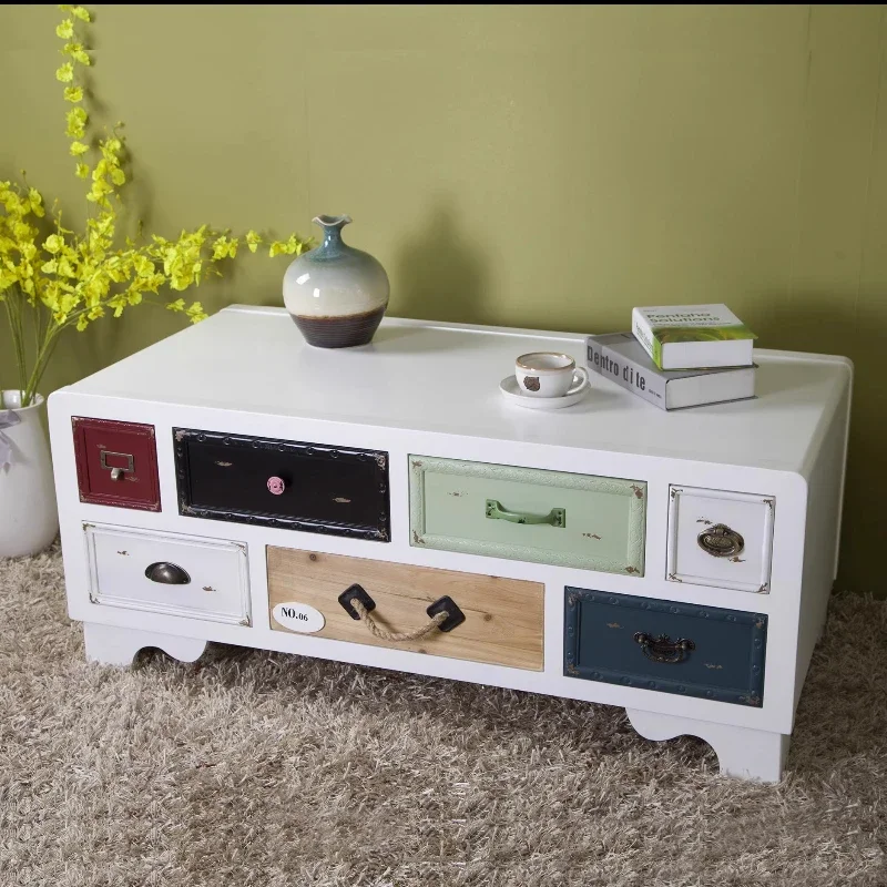 

ls 35Pastoral country white solid wood living room creative coffee table European retro coffee table
