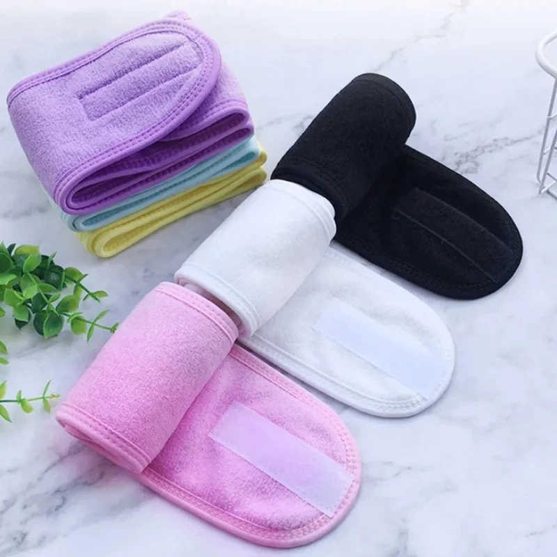 OUDQFCJ 4 Pezzi Fascia per Capelli Regolabile in Spugna con Chiusura a Strappo, Fascia Cosmetica per Trucco, Spa, Lavaggio del Viso, Sport, Yoga Verde, Rosa, Bianco, Giallo