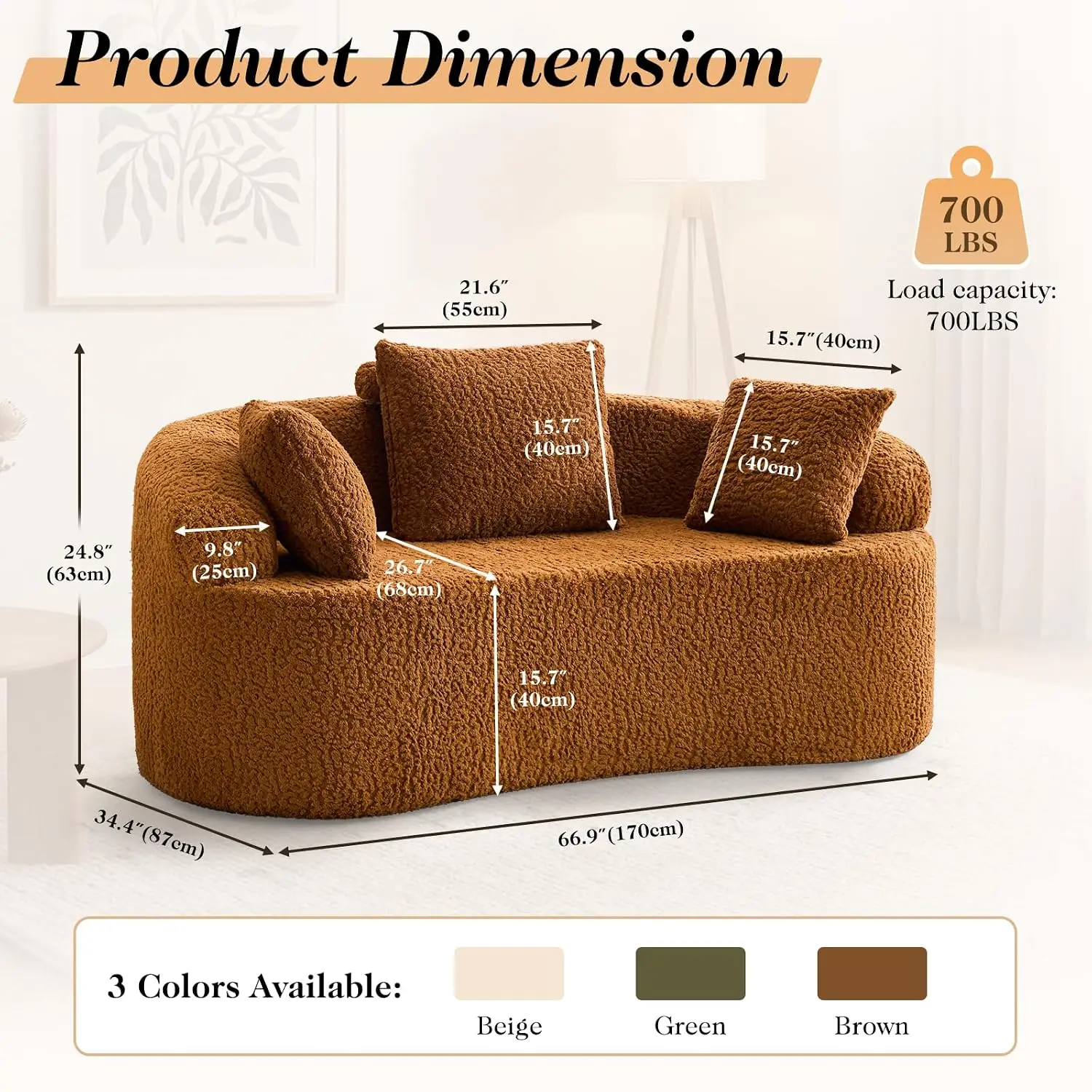 Curved Couch Loveseat Sofa, Luxury Deep Seat Loveseat Sofa Couch for Small Place, Modern Cloud Couch Floor Couch, Customized