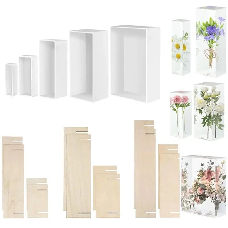 

Practical Tool Rectangle Silicone Resin Molds For Epoxy Casting, 5 Sizes With Wooden Support, Ideal For DIY Gifts And Furniture