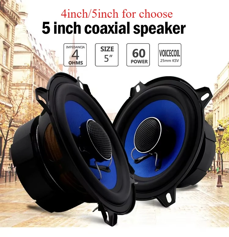 RMS 60W@5Inch/50W@4inch High Quality Car Coaxial Stereo Speaker Best 4OHM 88DB High and midrange Car Audio Speaker with Tweeter