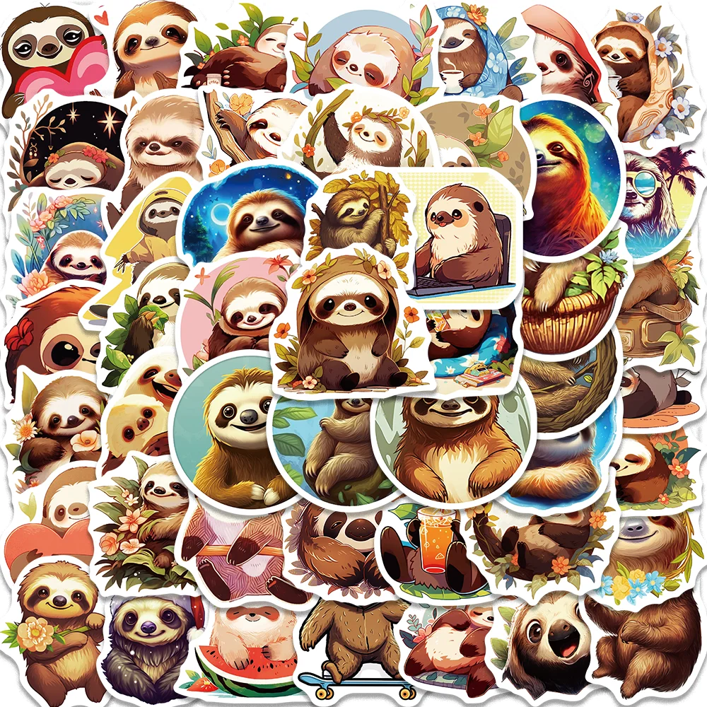 

50pcs Cartoon Cute Sloth Stickers for Envelope Computer Diary Suitecase Guitar iPad Phone Case Waterproof Children's Gift Toy