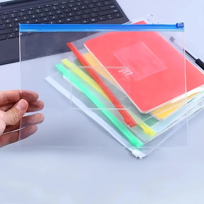 5 bunte transparente PVC-Reißverschlusstaschen im A4-Format – wiederverwendbare wasserdichte Dokumententaschen, geeignet für Büro, Schüler