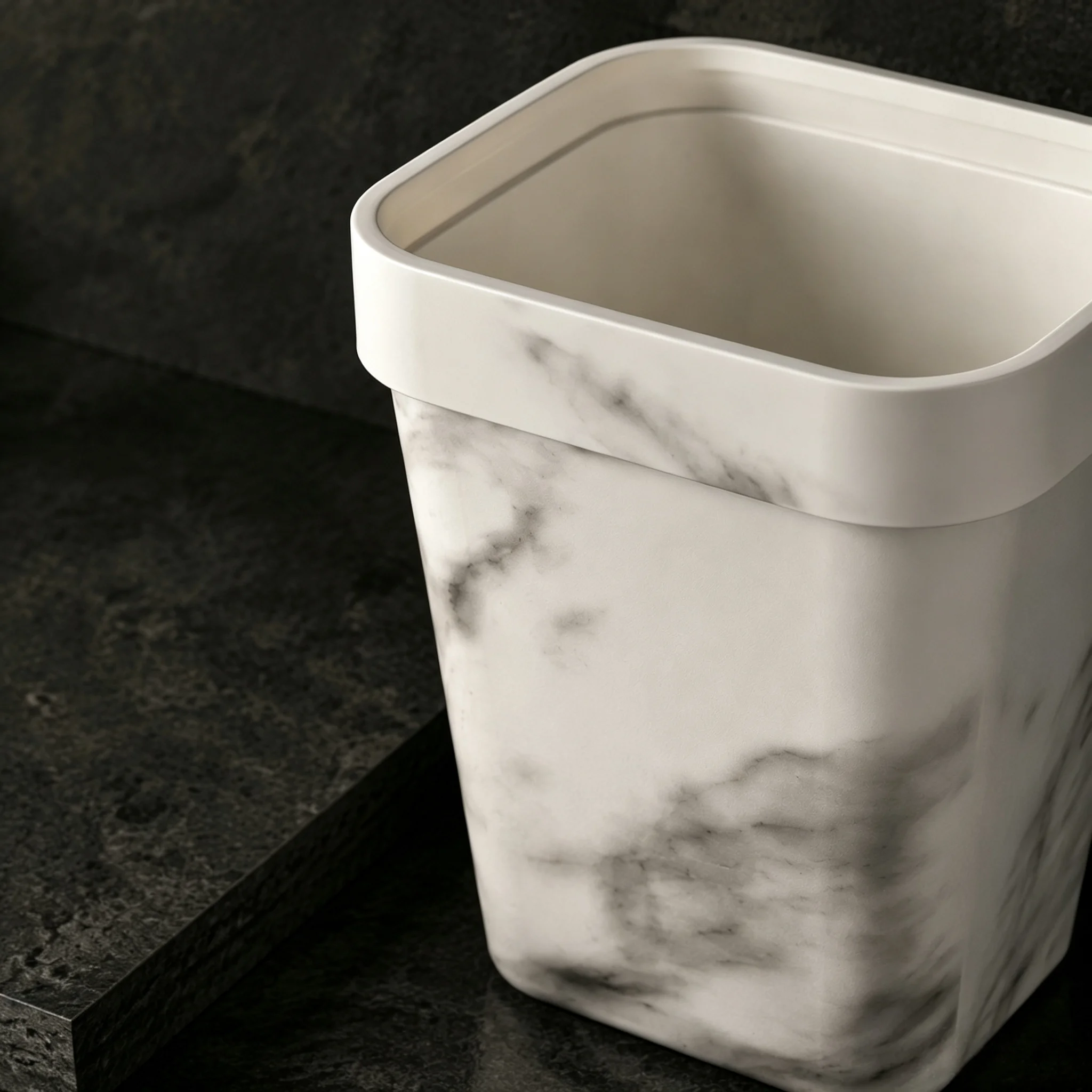 Modern Marble Pattern Waste Basket 7L, Open‑Top Square Decorative Trash Bin, Home Storage Garbage Container for Vanity Living Room Dorm