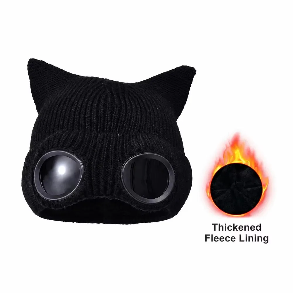 Removable Glasses Winter Glasses Caps Windproof Ear Protection Warm Ski Mask Hats Wear-resistant Thickened Knitted Hat Skiing