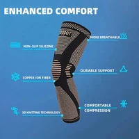 1 pièce/2 pièces Genouillères de compression en cuivre, extensibles, soutien complet de la jambe, genouillère en tissu tricoté respirant 6