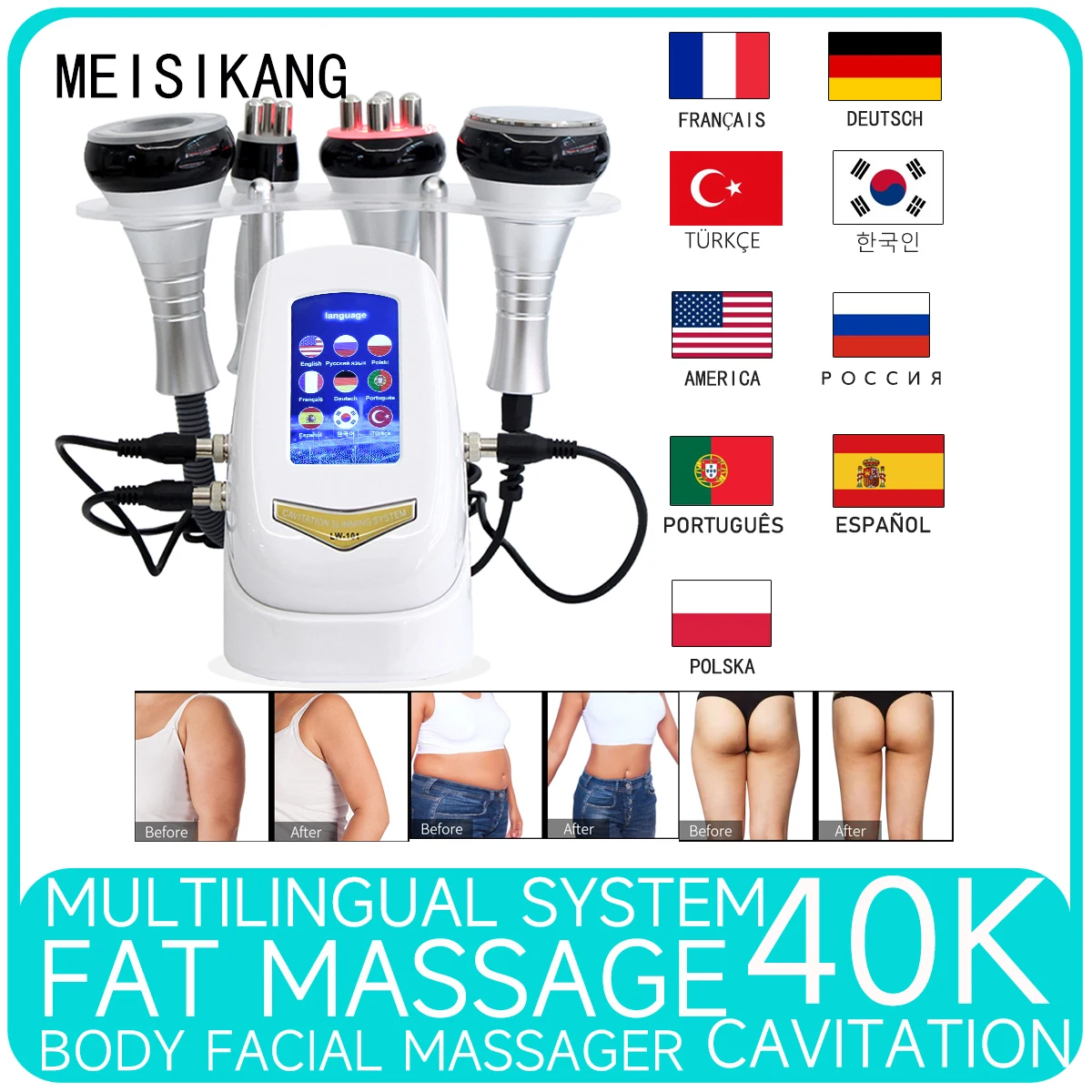 

MEISIKANG 4 In 1 RF Skin Rejuvenation Tighten Body Massage Slimming 40K Vacuum Cavitation Ultrasonic Weight Loss Beauty Machine