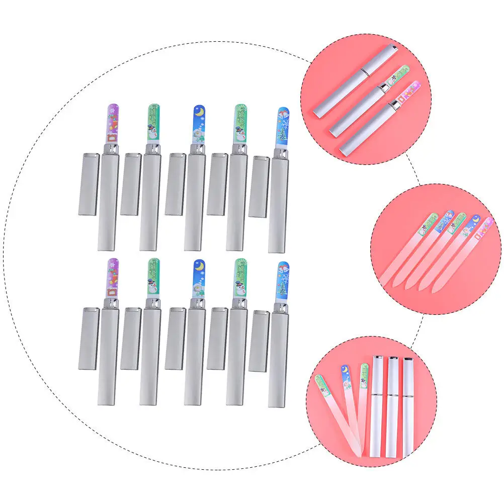 10Pcs Glass Nail File Christmas Theme Nail Art Tool for Women Salon Home Use Manicure Pedicure Supplies Buffer