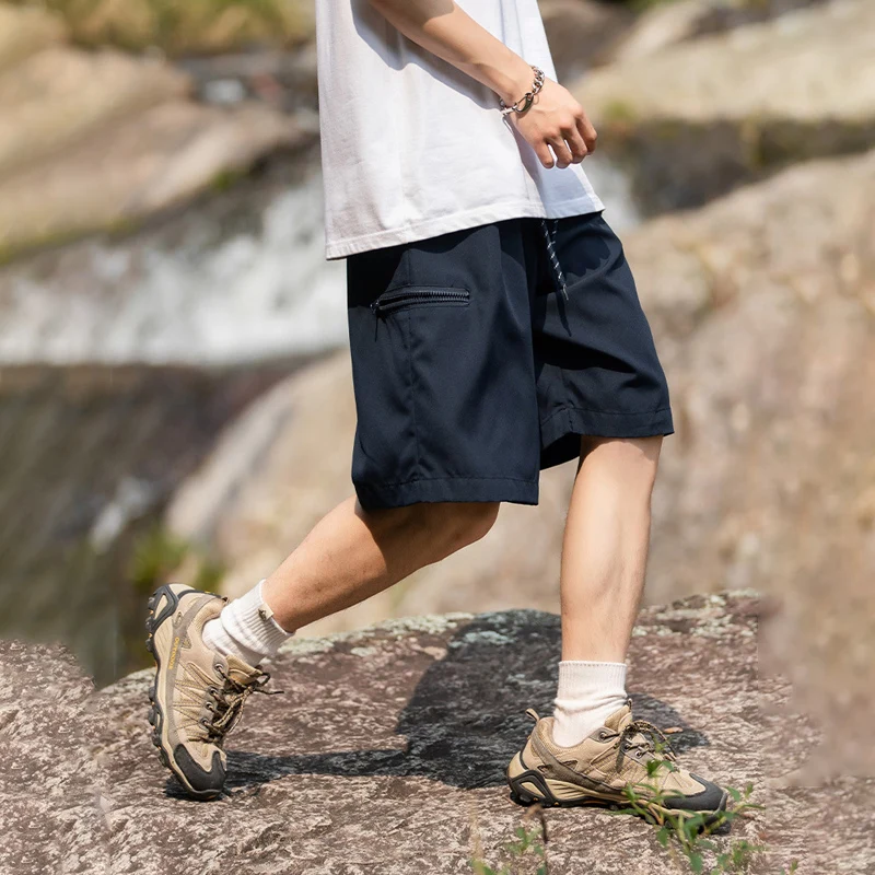 Tfetters marca lado zíper carga shorts para homens 2025 verão nova cor sólida quarto calças homem ao ar livre roupas de praia masculino