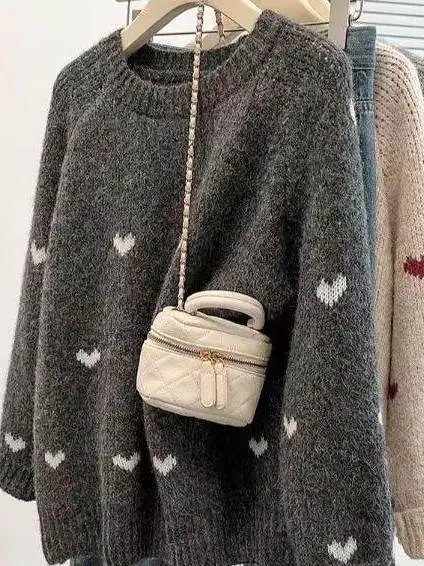 Ladies' Lazy Style Knitted Sweater round Neck Loose Fit Slimming Fashionable Base Layer Shirt Spring Autumn New Arrival