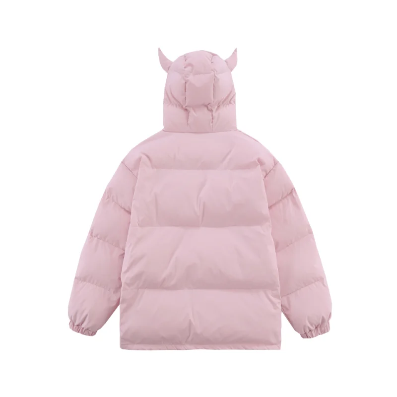 Kapuze Parkas Männer Winter Teufels horn einfarbige Baumwolle gepolsterte Jacken Frauen lose Hip Hop Harajuku Puffer Bubble Outwear Mäntel