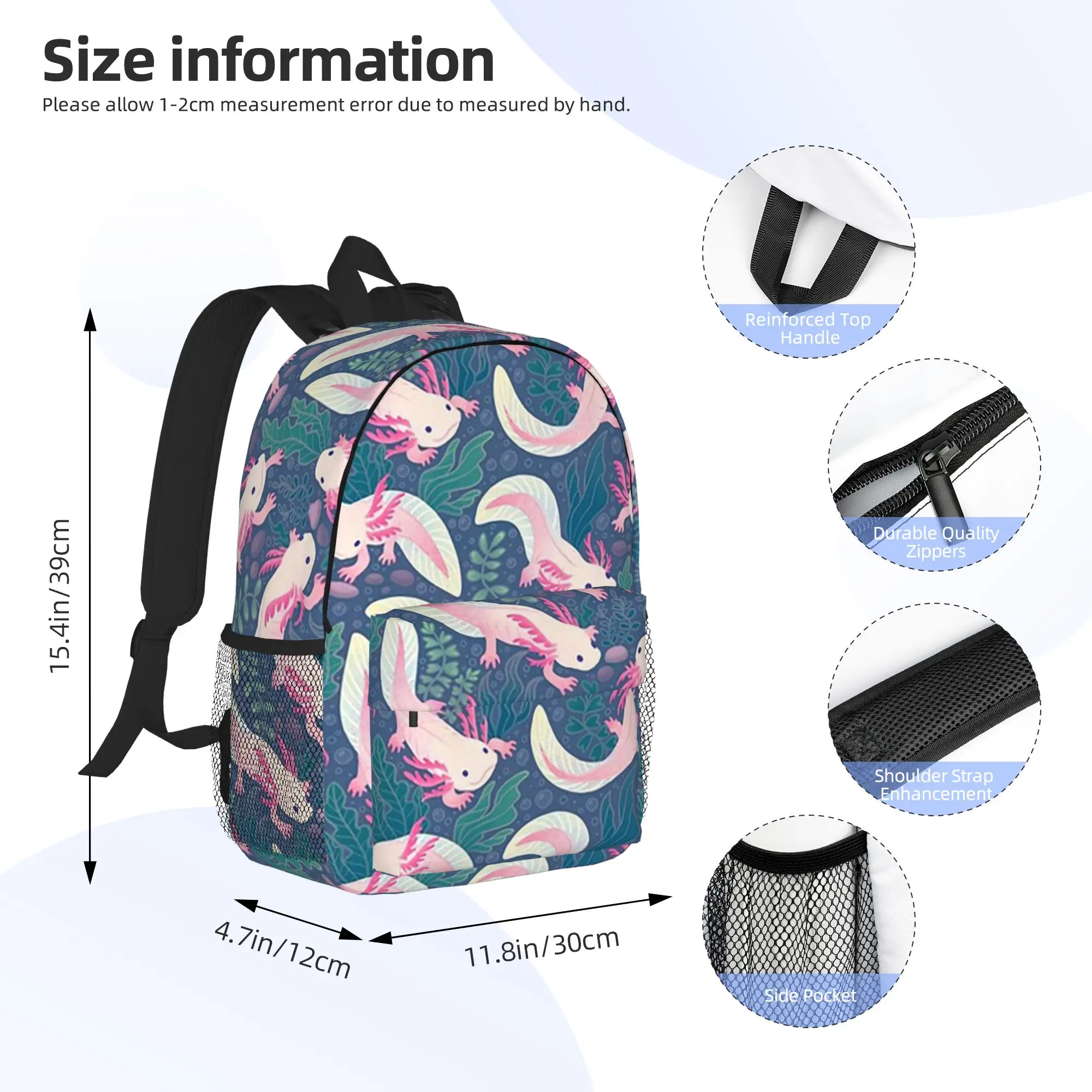 Axolotls Backpack Hot Sale Daypack Large Capacity Boys Girls BookBag Shoulder Bags for Men Women School Bag