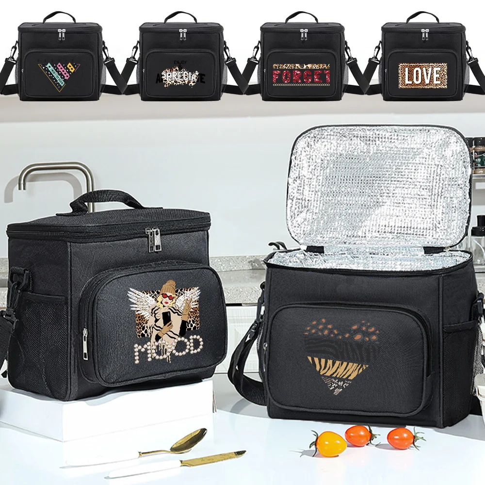 

Multi-Pocket Lunch Bag Insulation Cooler Bag Original Leopard Printing Women Men Black Color Hygiene Lunch Box Picnic