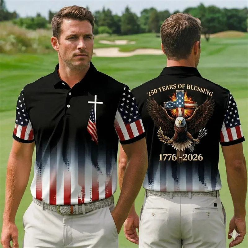250 Years Freedom America Design Golf Polo Shirt For Men's Clothes USA Retro Stars Stripe Flag 3D Printed Sports Polo Shirt 2026