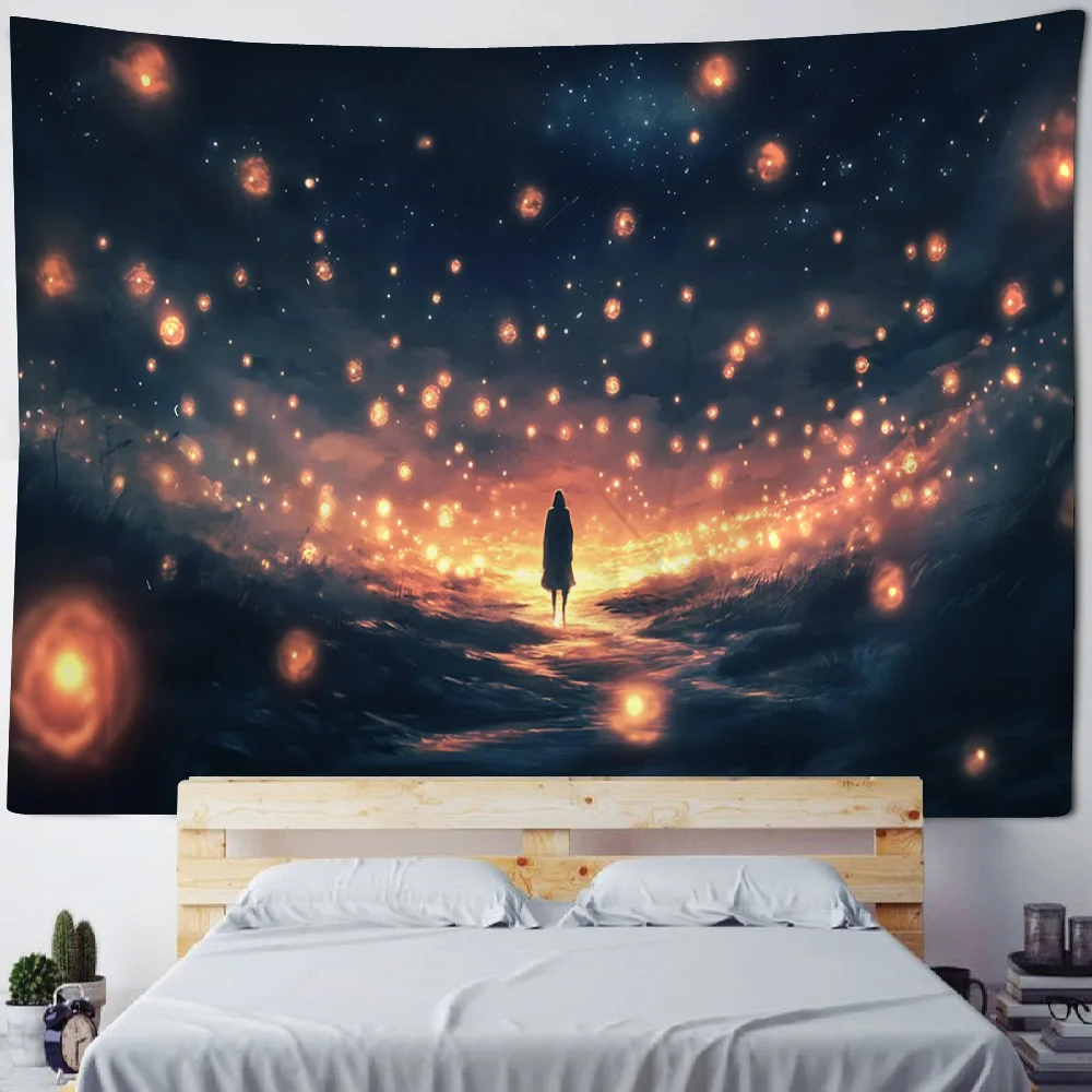Dreamy Human Starry Sky Tapestry Wall Hanging Meditation Background Poster for Home Dormitory Studio Fabric Mural Decoration