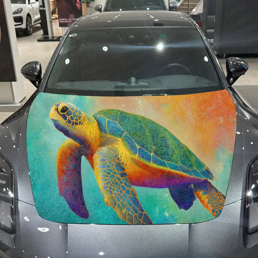 

Sea Turtle in Colorful Ocean Car Hood Stickers - Self-Adhesive, Waterproof and Durable Vinyl Wrap, Decorate And Protect Your Car