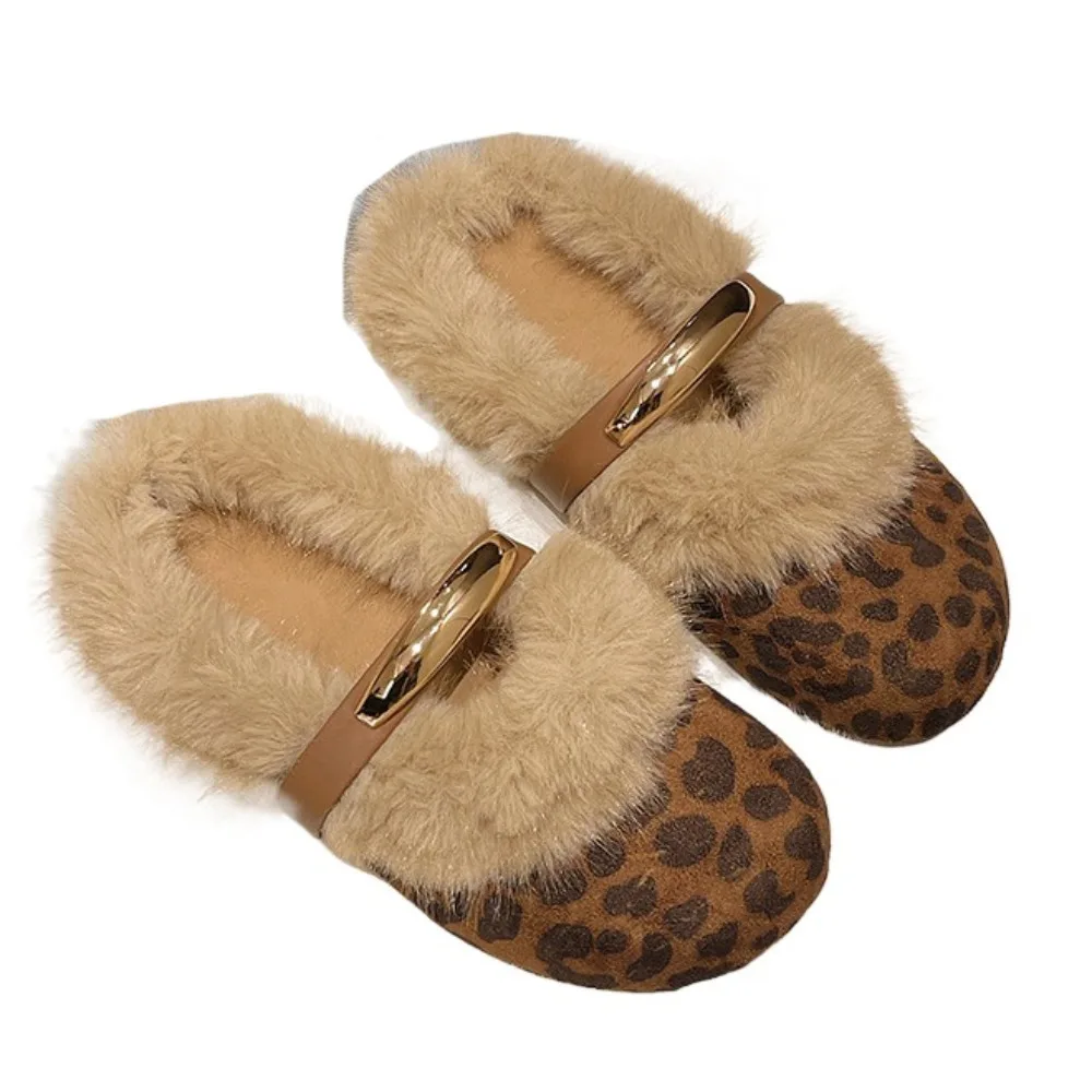 

Fashion Suede Leopard Print Warm Slippers Soft Round Head Plush Slippers Women Home Wear Anti-slip Coral Fleece Slippers Women