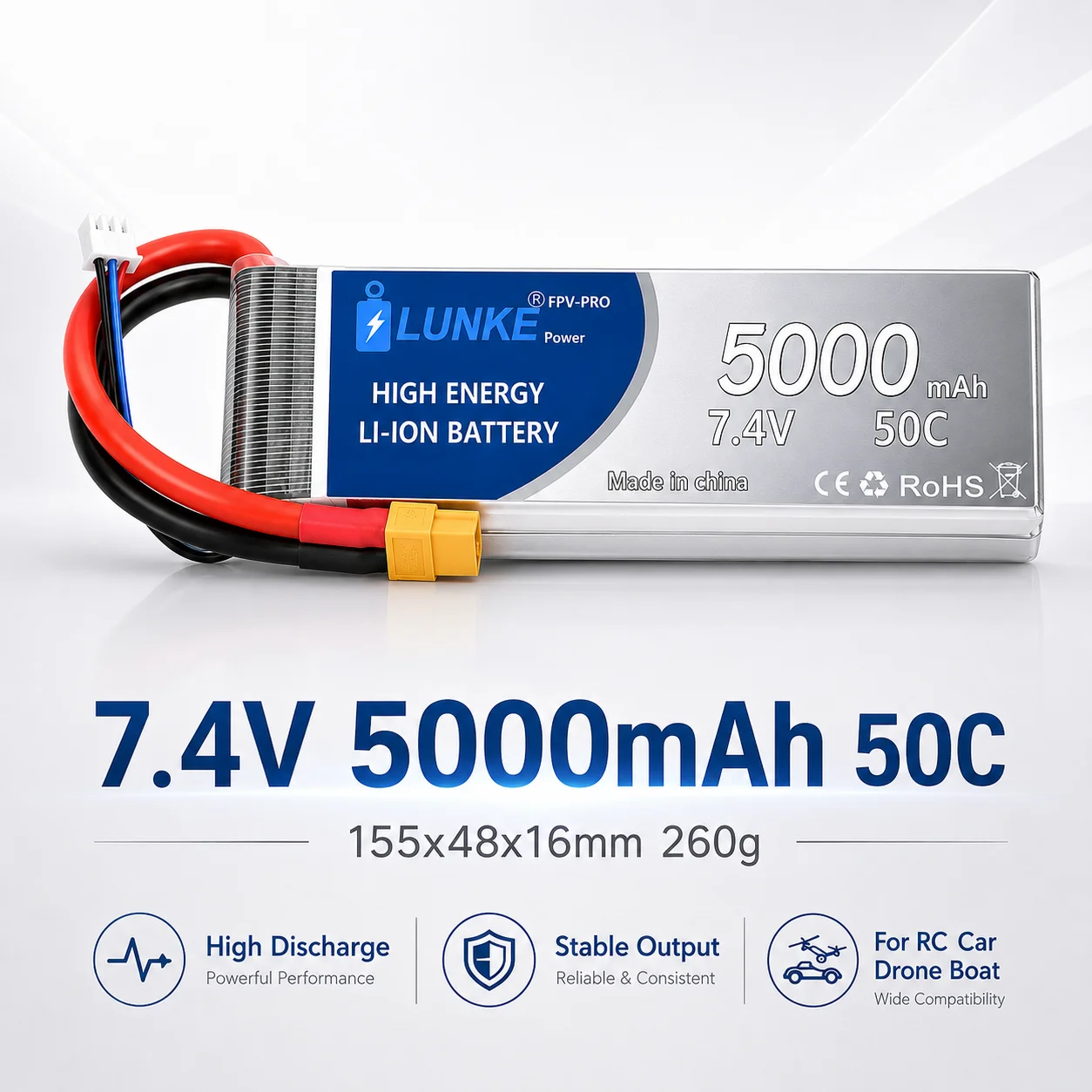 Drone Avion Rc - Bateria Lipo 2S 7.4V 5000mAh 50C