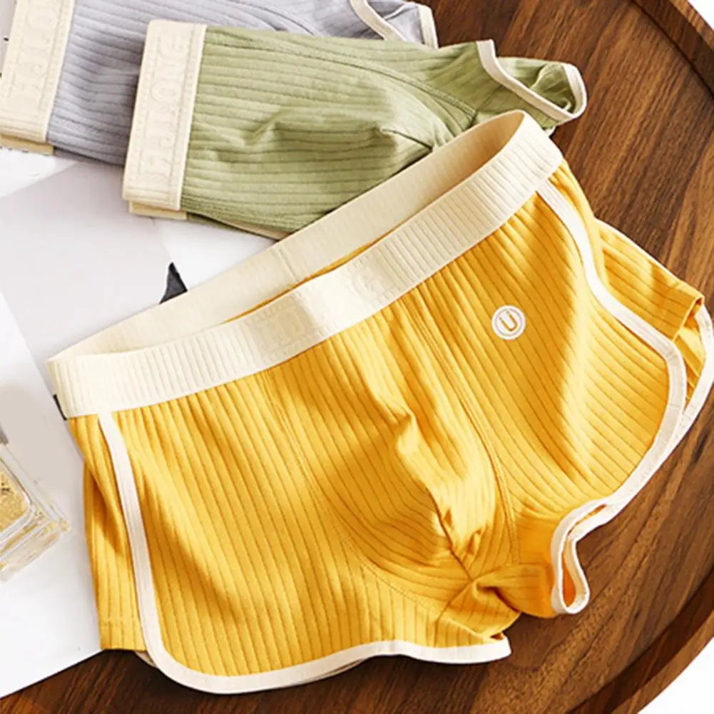 Ribbed Men Boxer Mid-rise Tight Cut High Elasticity Shorts Briefs 2025 Soft Ribbed U-Convex Panties Breathable Underwear