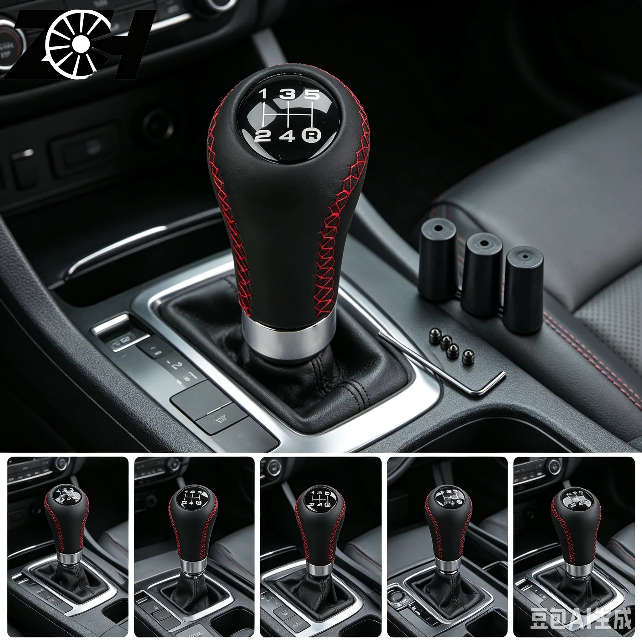 Universal 5 Speed Car Leather Red Stitch Knob Manual Shifter Car Gear Shift Knob Lever