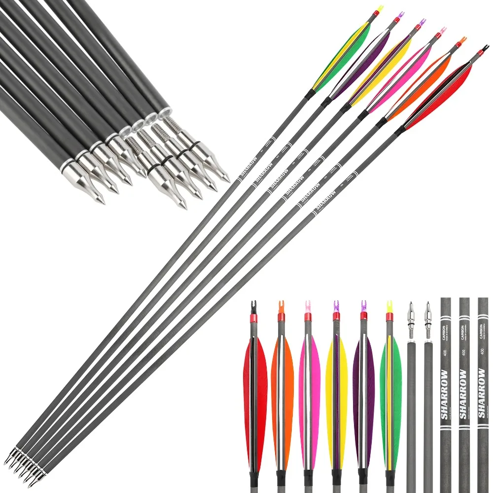 

6/12pcs 31.5inch Mixed Carbon Arrow ID 6.2mm Spine 400 Arrow Turkey Feather Recurve Bow Archery Shooting Hunting Target Arrows