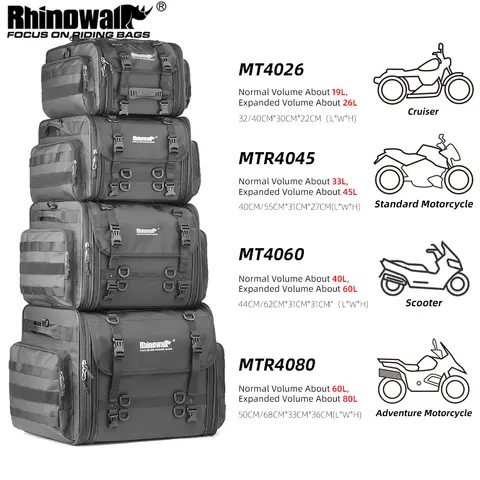 Rhinowalk Motorfiets Reisbagage Tas Waterdicht 19L-80L Uitbreidbaar Grote Capaciteit Motor Staart/Kofferbak/Rack Tas Voor de meeste motorfietsen