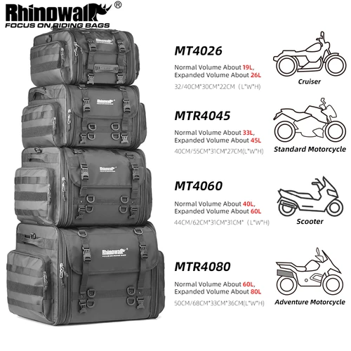 Imagen 2 del producto Rhinowalk-Bolsa de asiento trasero para motocicleta, equipaje de viaje, impermeable, 19L-80L, cola de Motor expandible/maletero/bolsa de transporte para la mayoría de motocicletas