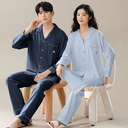 Conjunto de pijama de algodón de manga larga 2024 para hombre y mujer, ropa de dormir holgada coreana, para el hogar, talla grande, Primavera, 100%