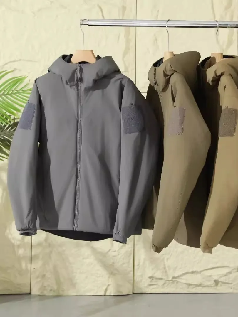 معطف شتوي من Thiened للرجال في الهواء الطلق من Jaet مصنوع من القطن المقاوم للرياح للدفء للشباب عصري طويل بقلنسوة ومناسب بشكل منتظم لون نقي #5