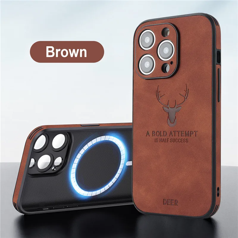 Deer A Bold Attempt is Half Success Leather Case For iPhone 11 12 13 14 15 16 Pro Max Magsafe Magnetic Charging vehicle Cover