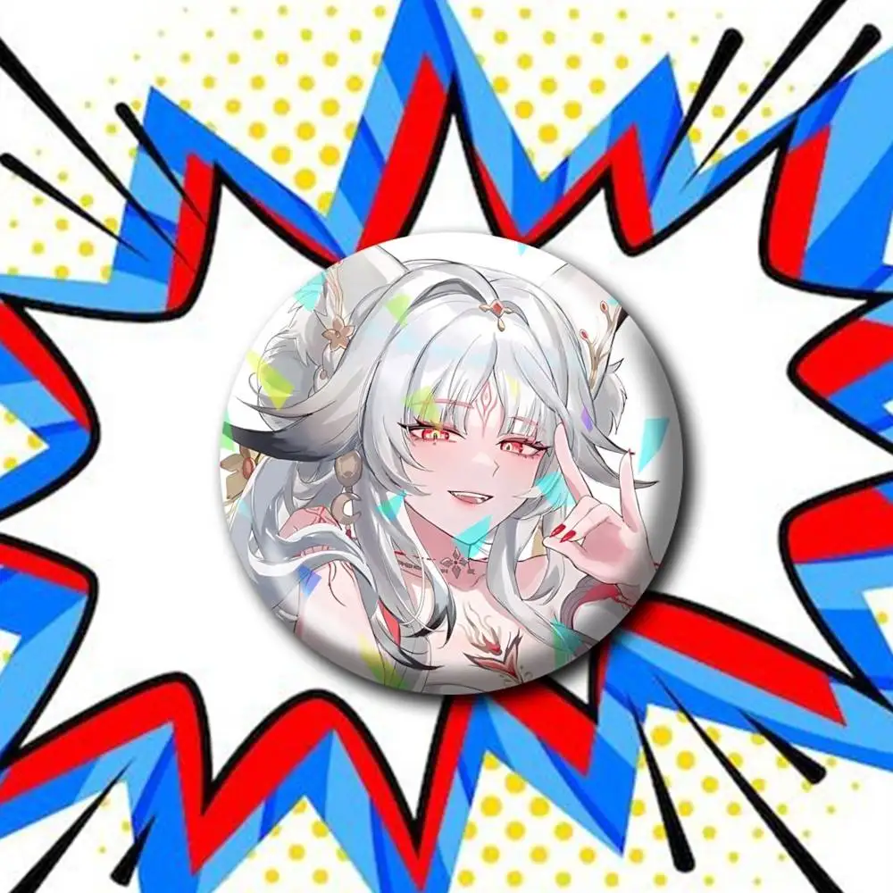 Fan-Art Hsin WuWa Game  Customizable Round Brooch Pins, Personalized Badges With Broken Glass Design Fashion Accessory