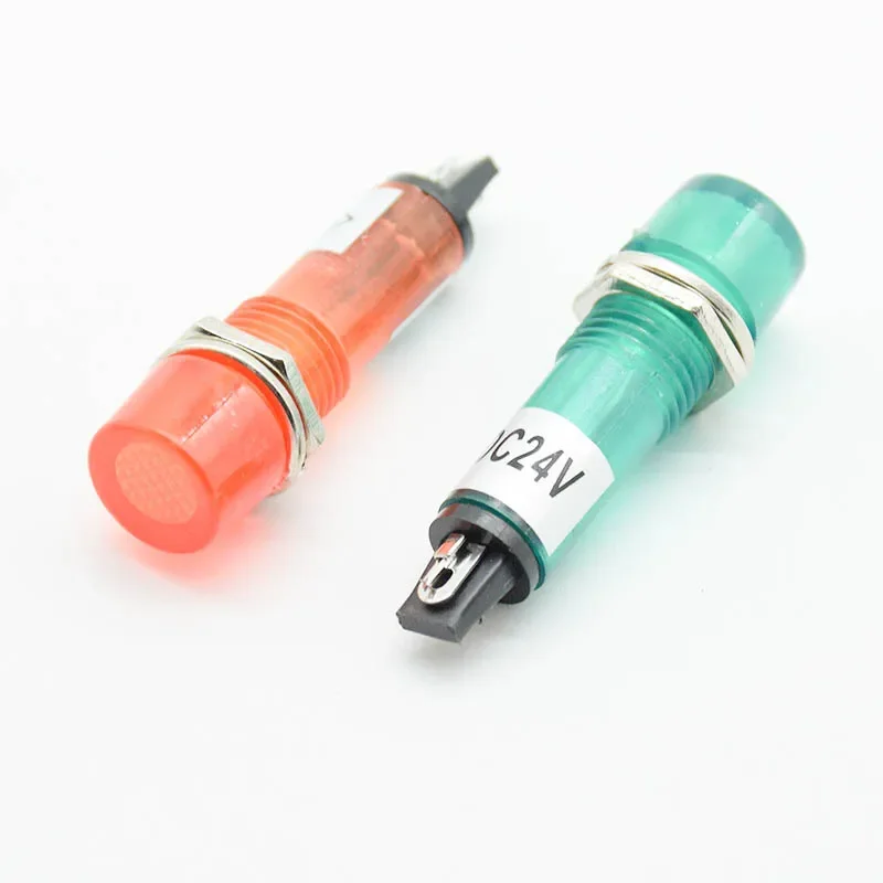 5Pcs 220V 12V 24VDC  Mounting hole 10mm  Signal Lamp Panel Mounting Neon Indicator Red Green orange Lights