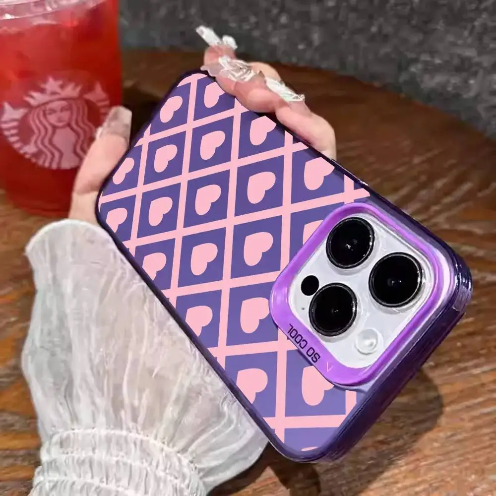 1pc rosa coração caso de telefone laser imd cor prata escudo para iphone 17 16 15 14 13 12 11 ar pro max plus