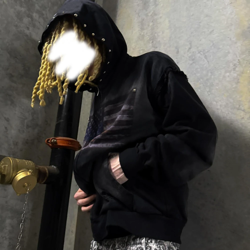 

New Pattern Letter Printed Nail Pocket Personalized Fashion Loose Hooded Hip Hop Sweatshirt Winter Men and Women