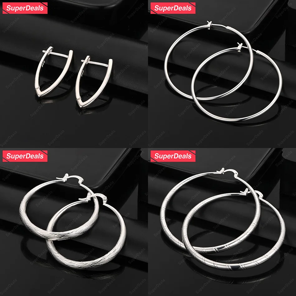 

SuperDeals 925 Sterling Silver Smooth Round V Shape Hoop Earrings For Women Birthday Wedding Party Holiday Gifts Nice Jewelry