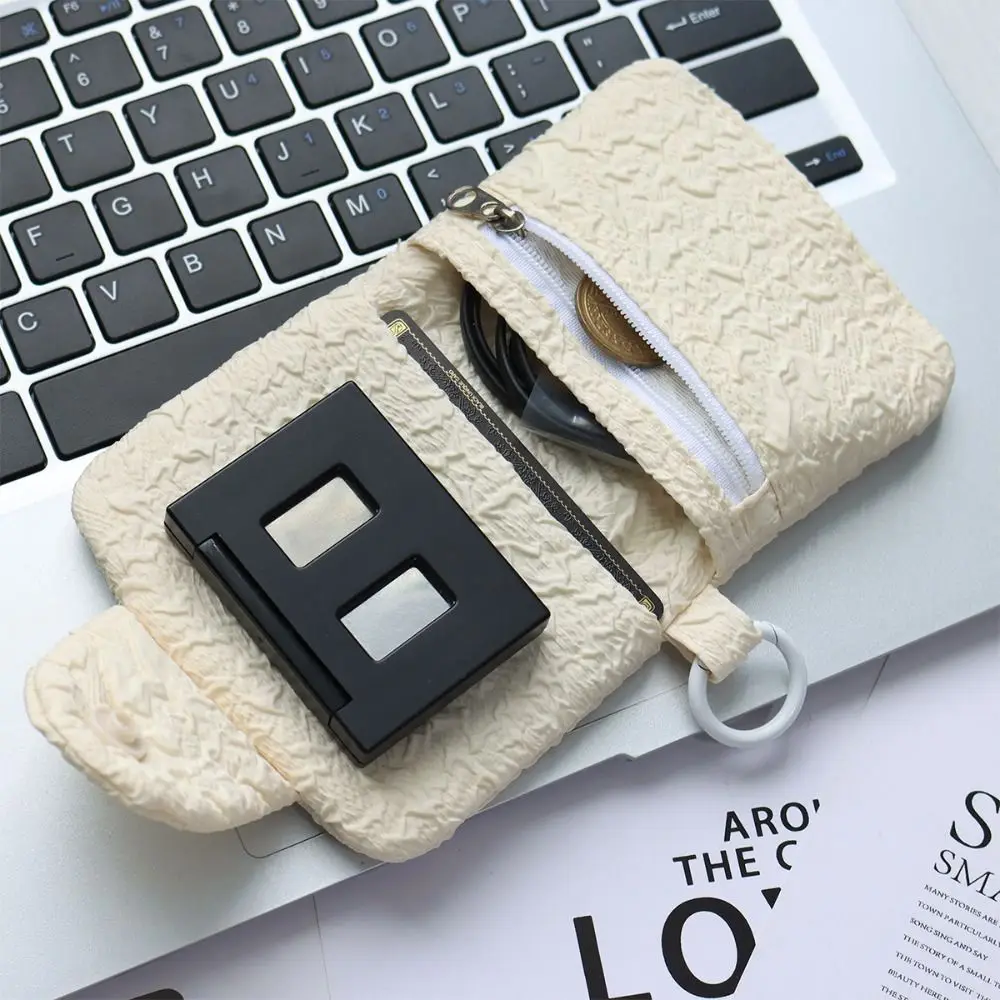 Casual Wrinkled Bow Coin Purse Korean Style Coin Purse Small Item Bag Card Holder Cosmetic Bag Zipper Coin Purse Outdoor