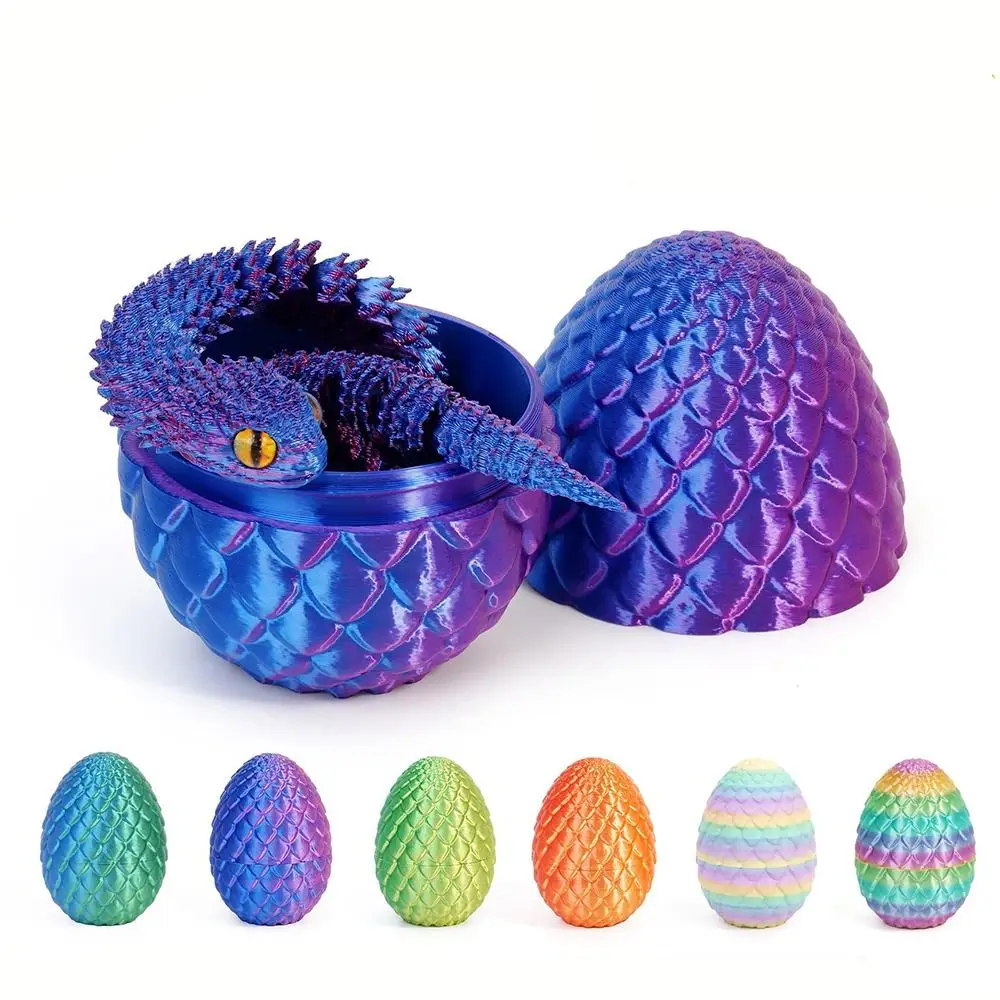 3D Printed Snake Toys Snake Egg Candy Color 3D Printed Snake Egg Flower Rotatable Animal Simulation Model Joint Action Figure