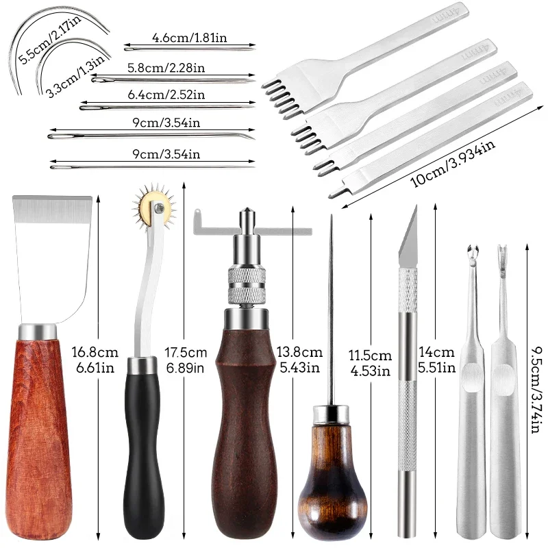 KRABALL Leather Kit Leathercraft Tool Hand Sewing Stitching Punch Carving Skiving Groover Edge Beveler Leather Hole Punches Set