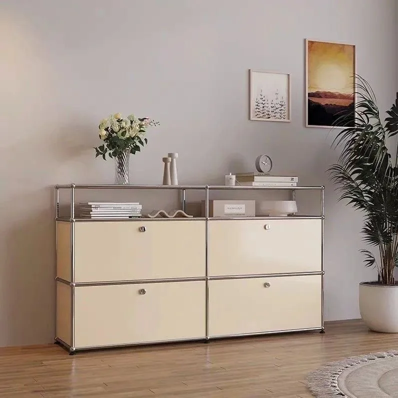 وحدة حديثة خزانة للغرفة المعيشة خزانة تلفزيون من الفولاذ المقاوم للصدأ مجموعة تخزين خزانة جانبية ذات أدراج خشبية قابلة للتخصيص