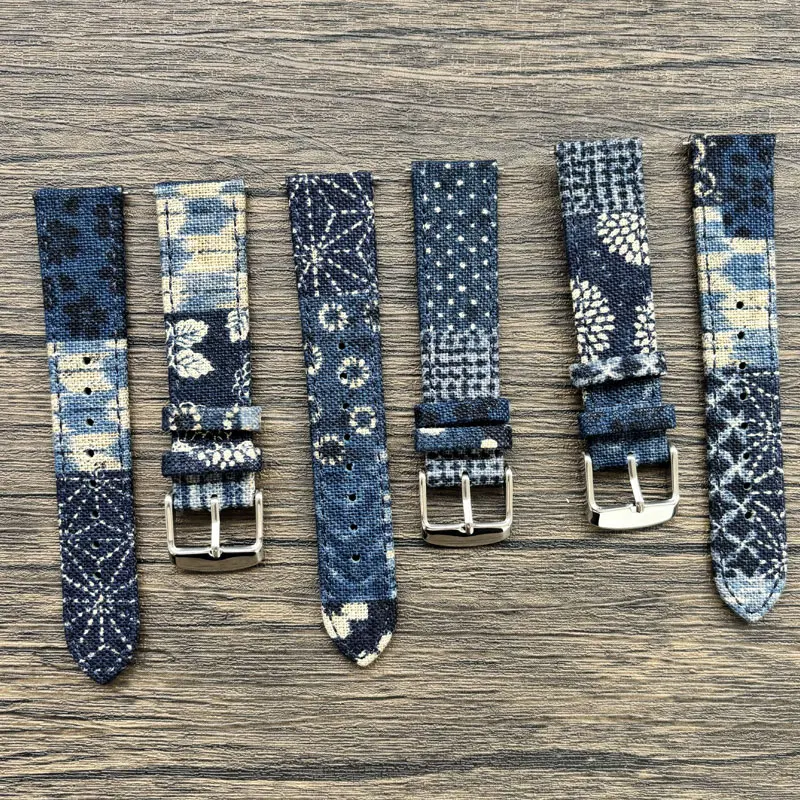 

Watch Parts Vintage Japanese 20mm Width Indigo BORO Canvas Watches Strap Qucik Release Watchbands