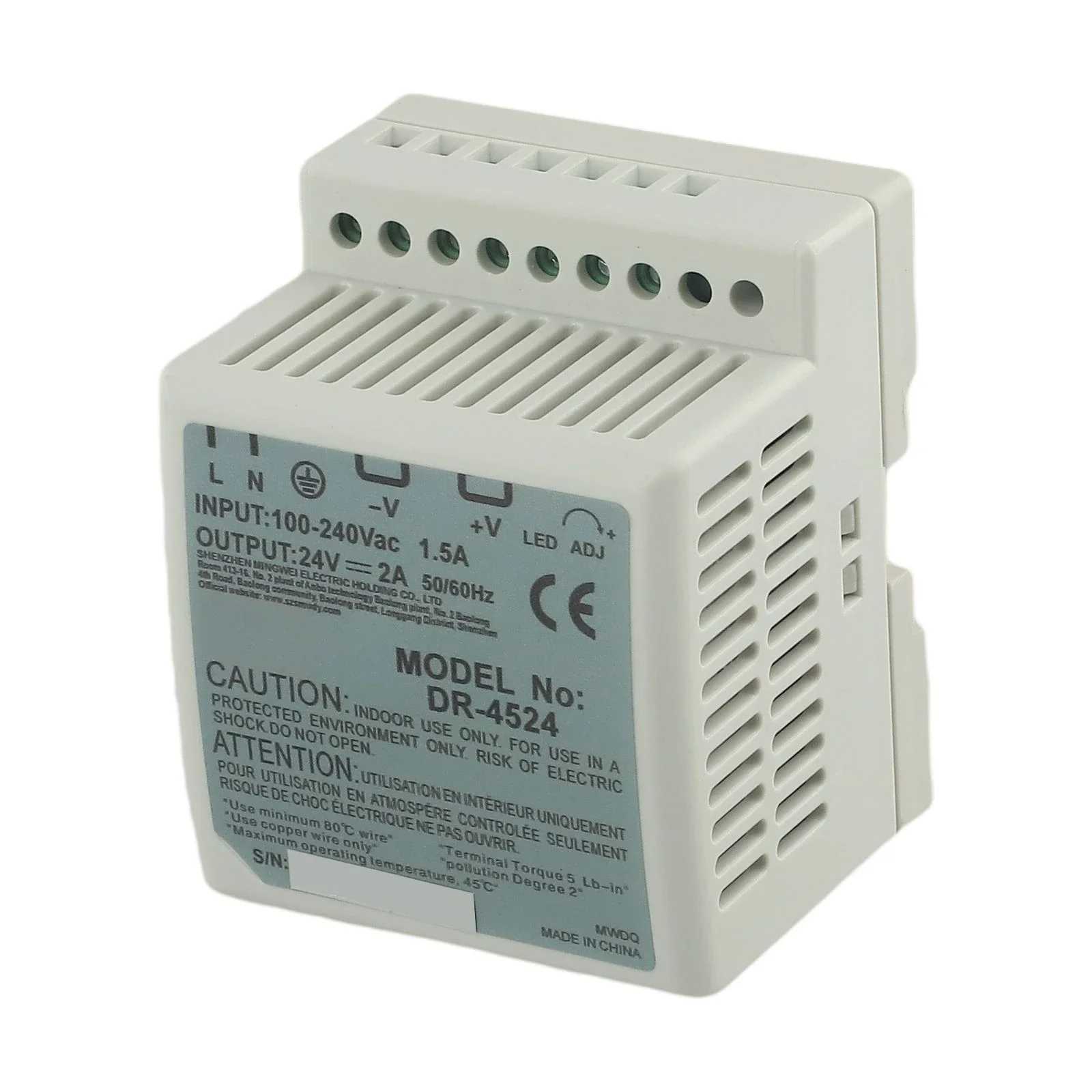 

Rail Power Supply DR 4524 45W Single Output 24V Din Rail Switching Power Supply for Industrial Use High Quality and Performance