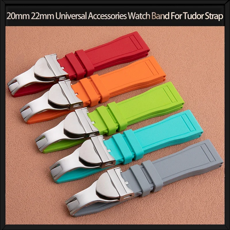 20 mm Universal-Zubehör-Uhrenarmband für Oum-Armband Black Bay GMT Pelagos Fluororubber Q7 Gummiarmband mit flachem Ende