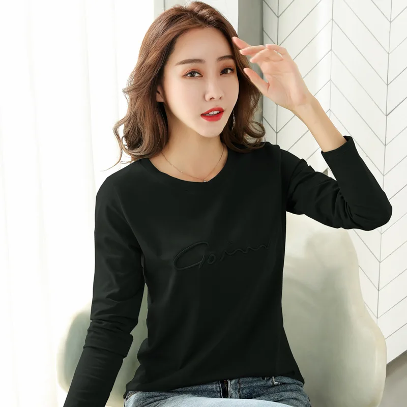 New Long Sleeve T-shirt Cotton Ladies Winter Tops Solid Color Chic Woman Tshirts Casual Women\'s T-shirts Ropa Mujer